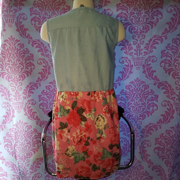 Pop real Denim and Florals Print Dress - Picture 2 of 7